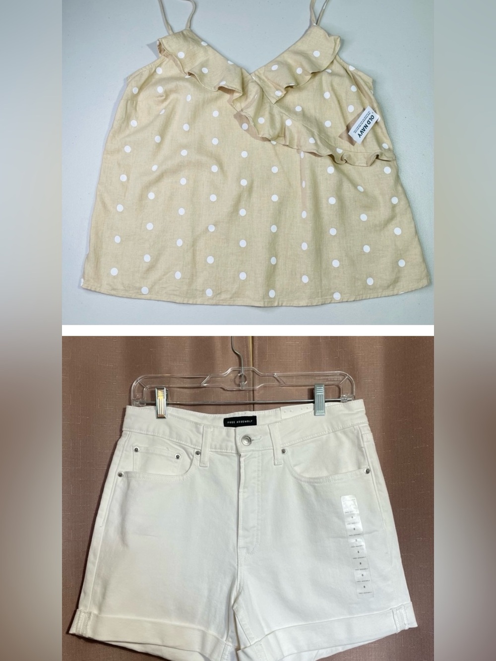 NWT Old Navy M Tan Cami & NWT Free Assembly White High Waist 8 Denim Shorts